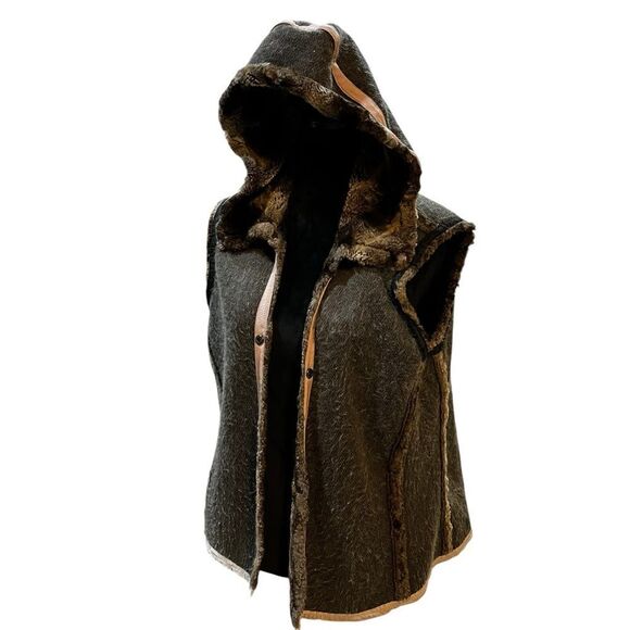 Maksar Faux Fur hooded sleeveless vest ladies medium plush teddy layering piece - Picture 11 of 12